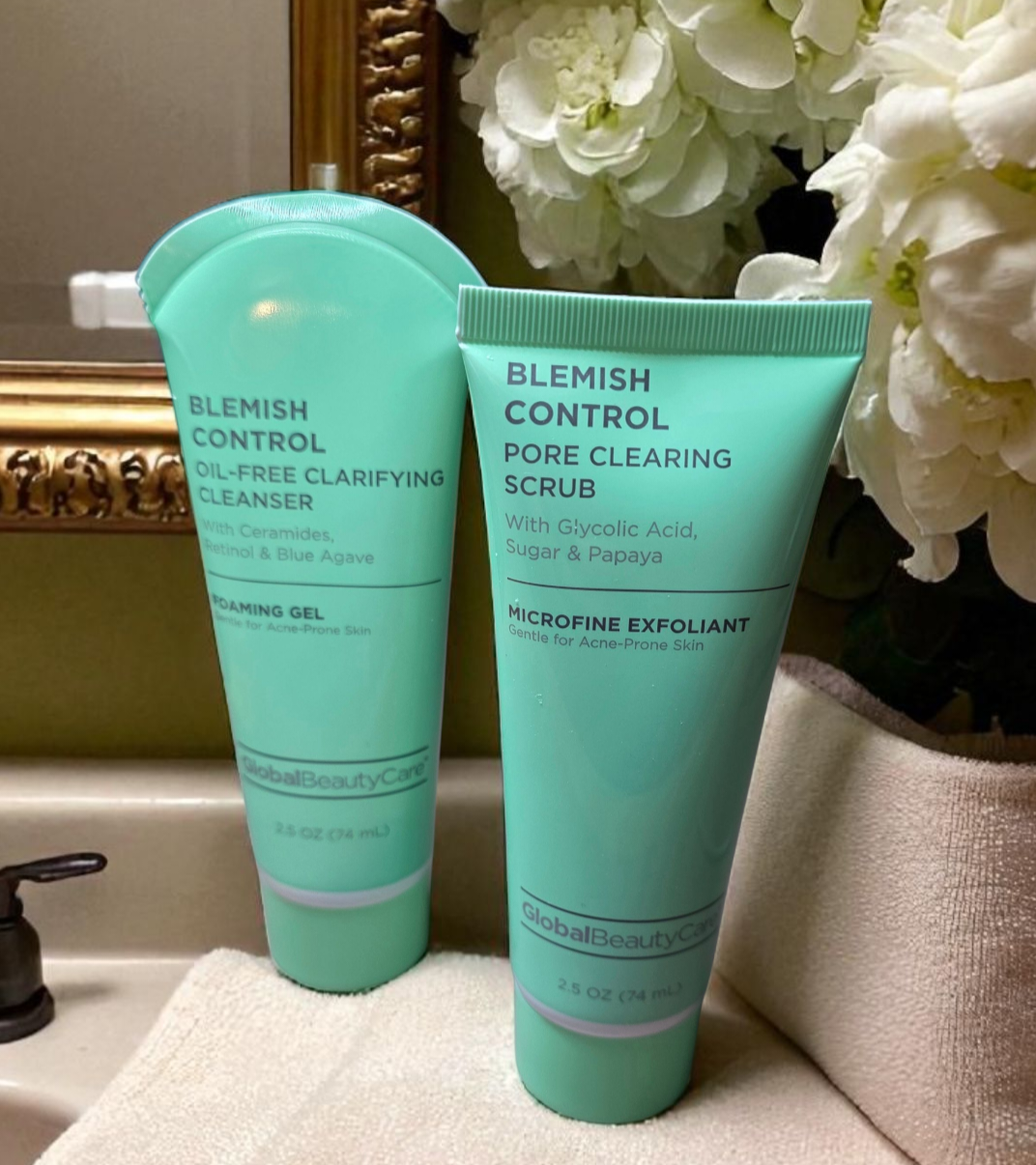 New 2 Pc Blemish Control Oil Free Clarifying Cleanser and Pore Clearing Scrub