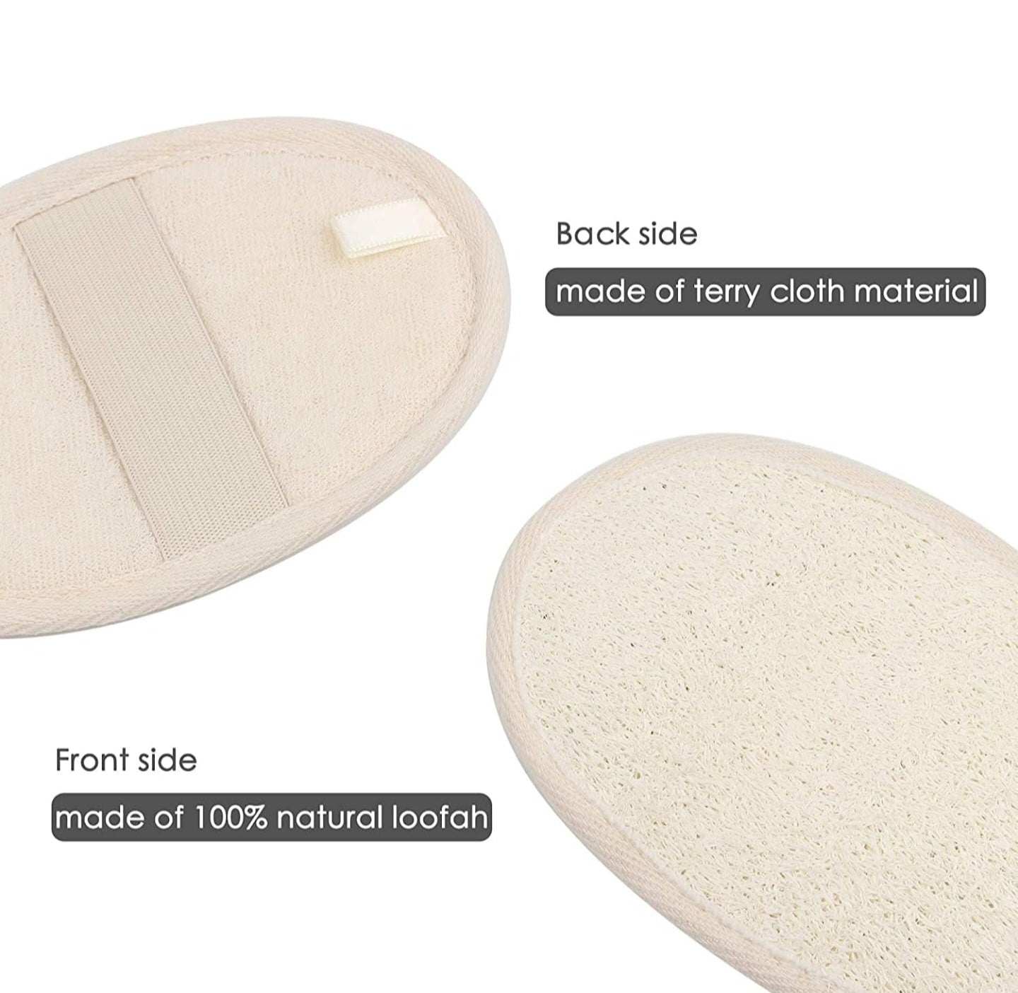Exfoliating Loofah Sponge Pad - Natural Luffa & Terry Cloth, Body Scrubbers for Shower & Bath