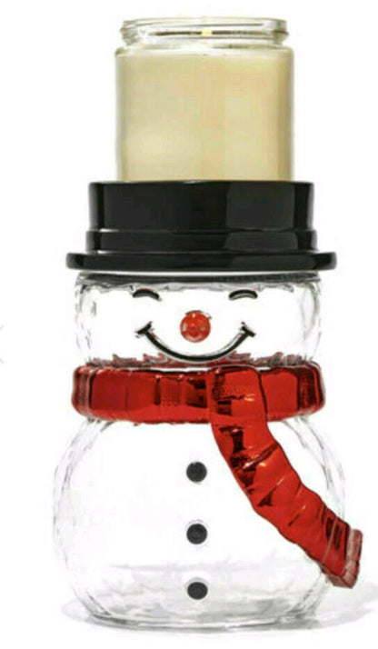 New Bath and Body Works Holiday Snowman Single Wick Glass Candle Holder.