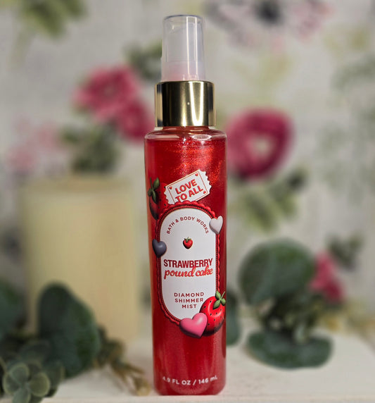 Bath & Body Works Strawberry Pound Cake Diamond Shimmer BodyMist Body Spray 4.9 fl oz