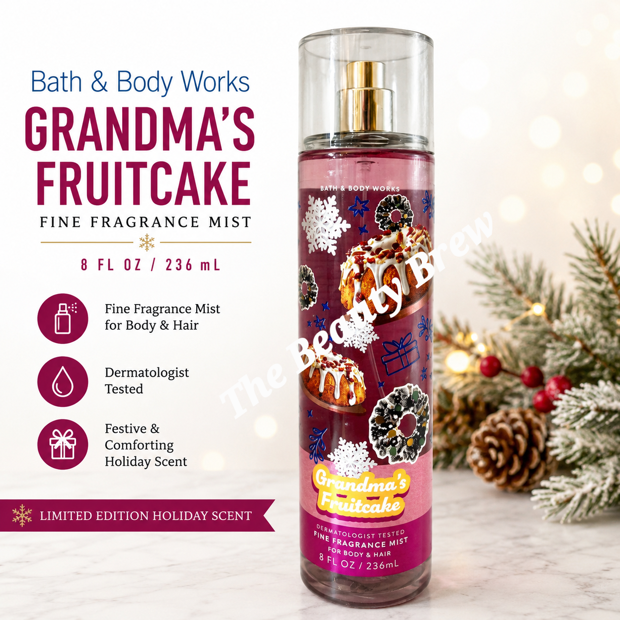 New Bath And Body Works Grandma's Fruitcake Body Mist, Body Spray 8 fl oz