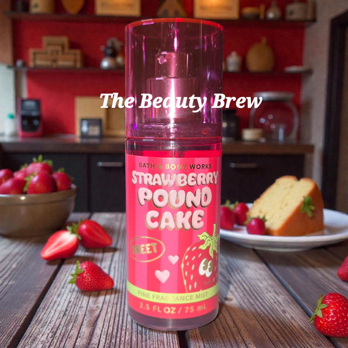 New Bath and Body Works Travel Size Strawberry Pound Cake Body Mist, Body Spray 2.5 fl oz